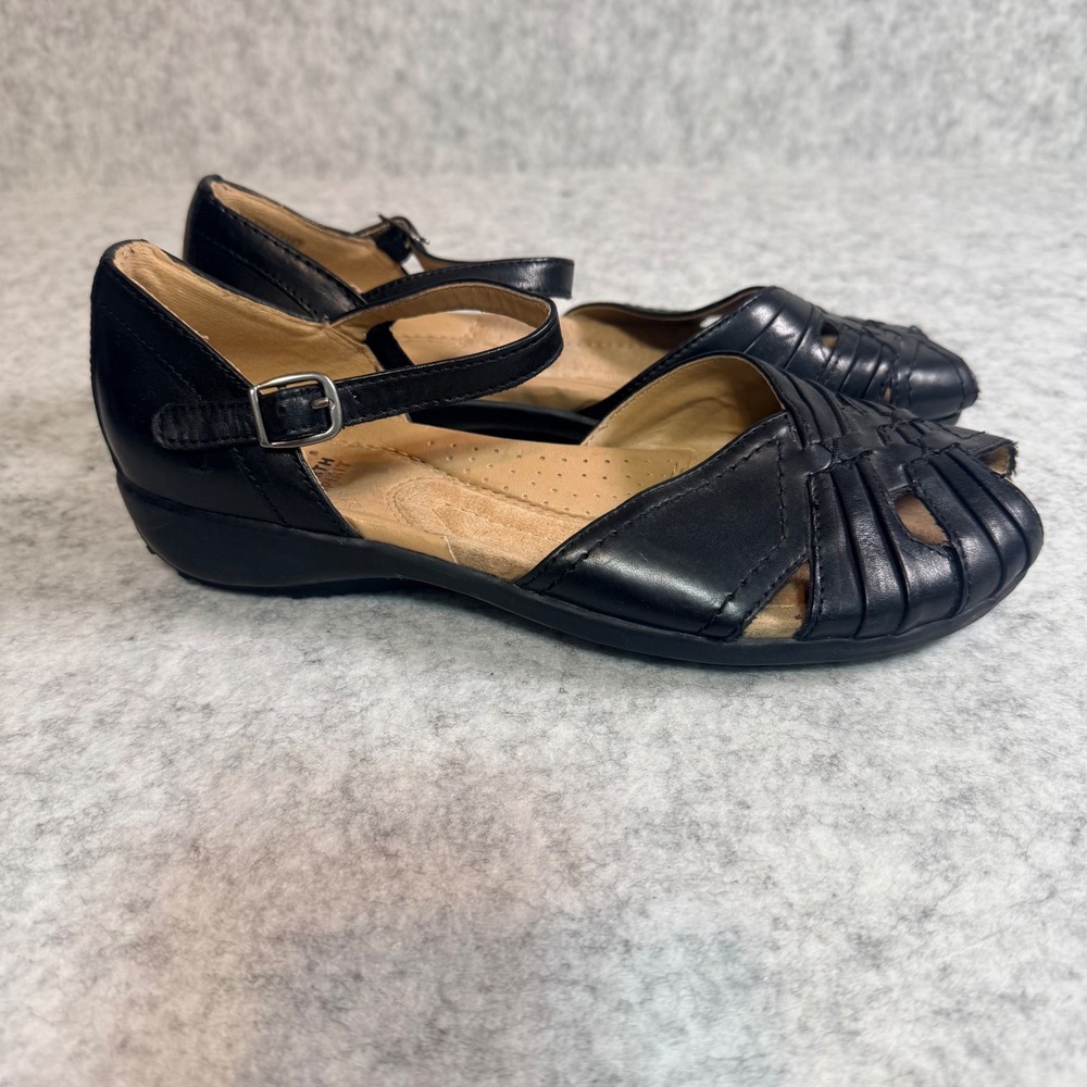 Earth Spirit Elena Mary Jane Women Size 8 Black Leather Woven Comfort Flats